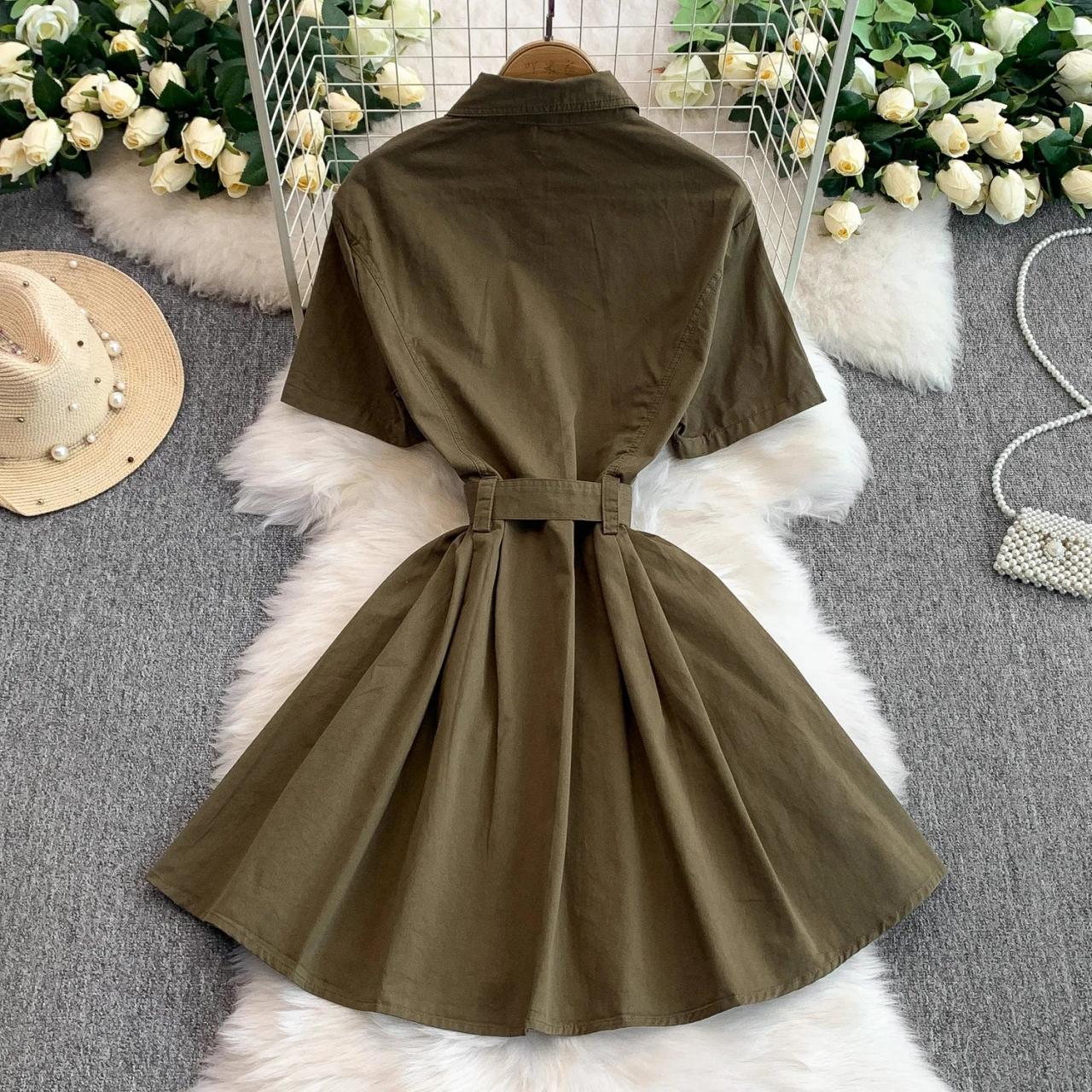 khaki belted shirt dress Khaki KarenMillen Viscose Linen Woven Belted Shirt Dress
