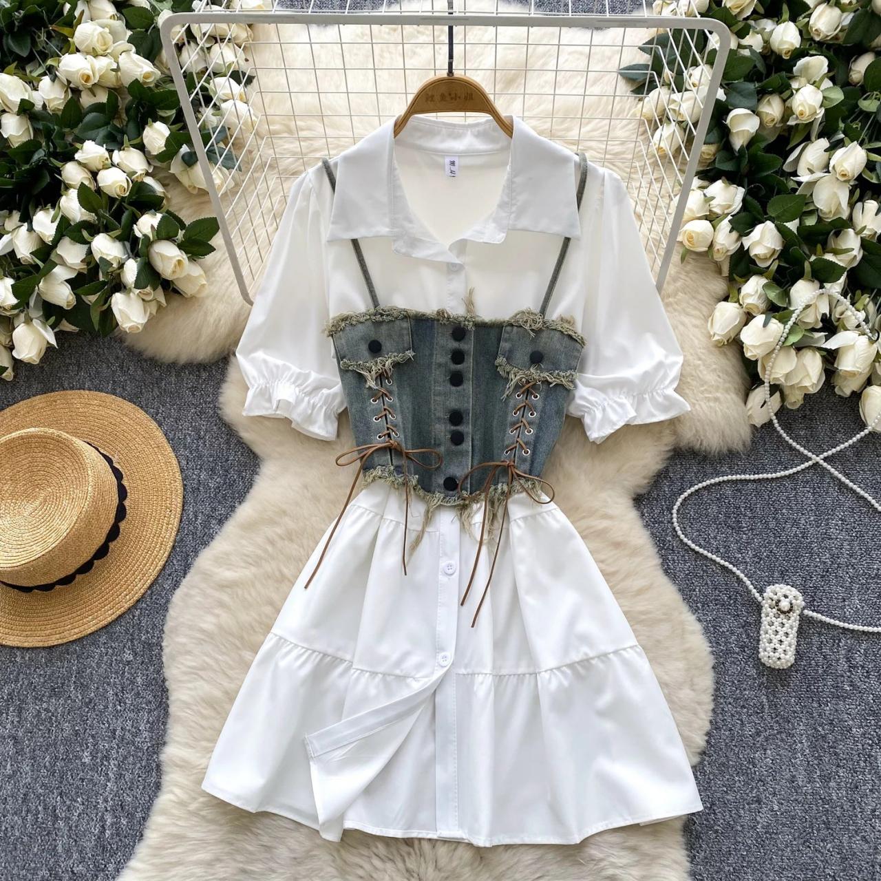 cute womens golf dresses Women's Lightweight Dress with 2 Pockets Denim Dress Black COLOR:Custom Color(Leave your color at