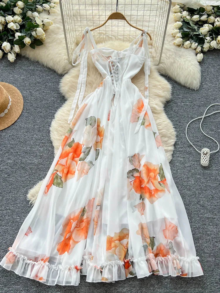 white floral chiffon maxi dress Floral Print Chiffon Maxi Dress  self-portrait-US