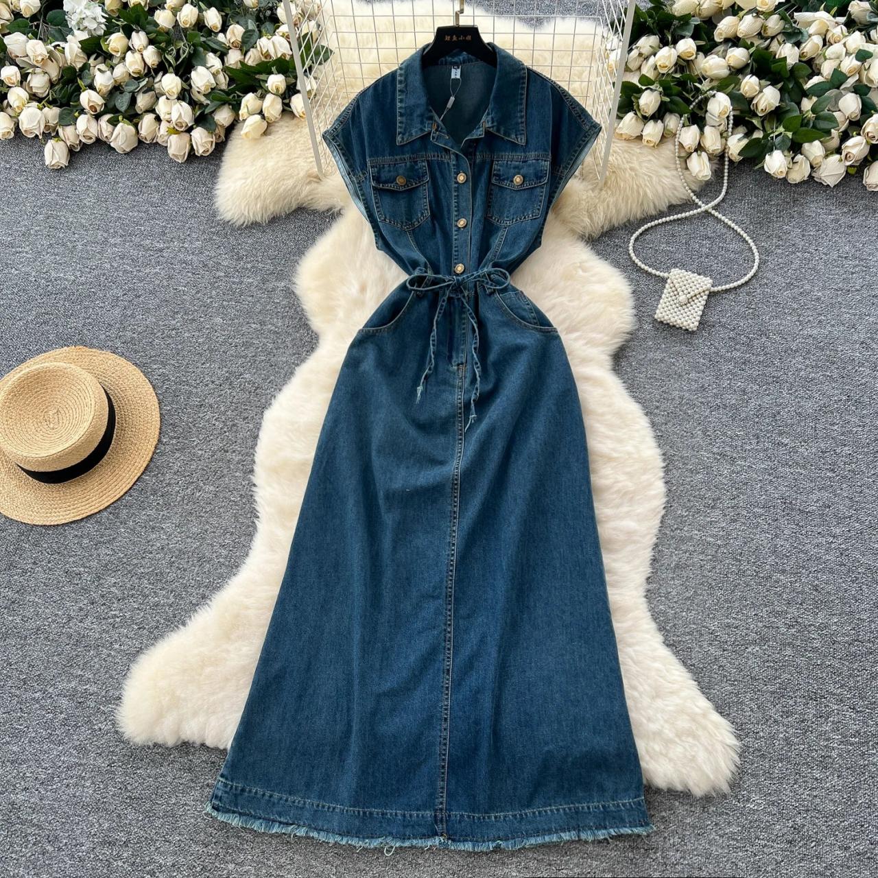 long sleeve midi dress formal Long-Sleeved Midi Dress with Flared Skirt in Plain Navy Silk
