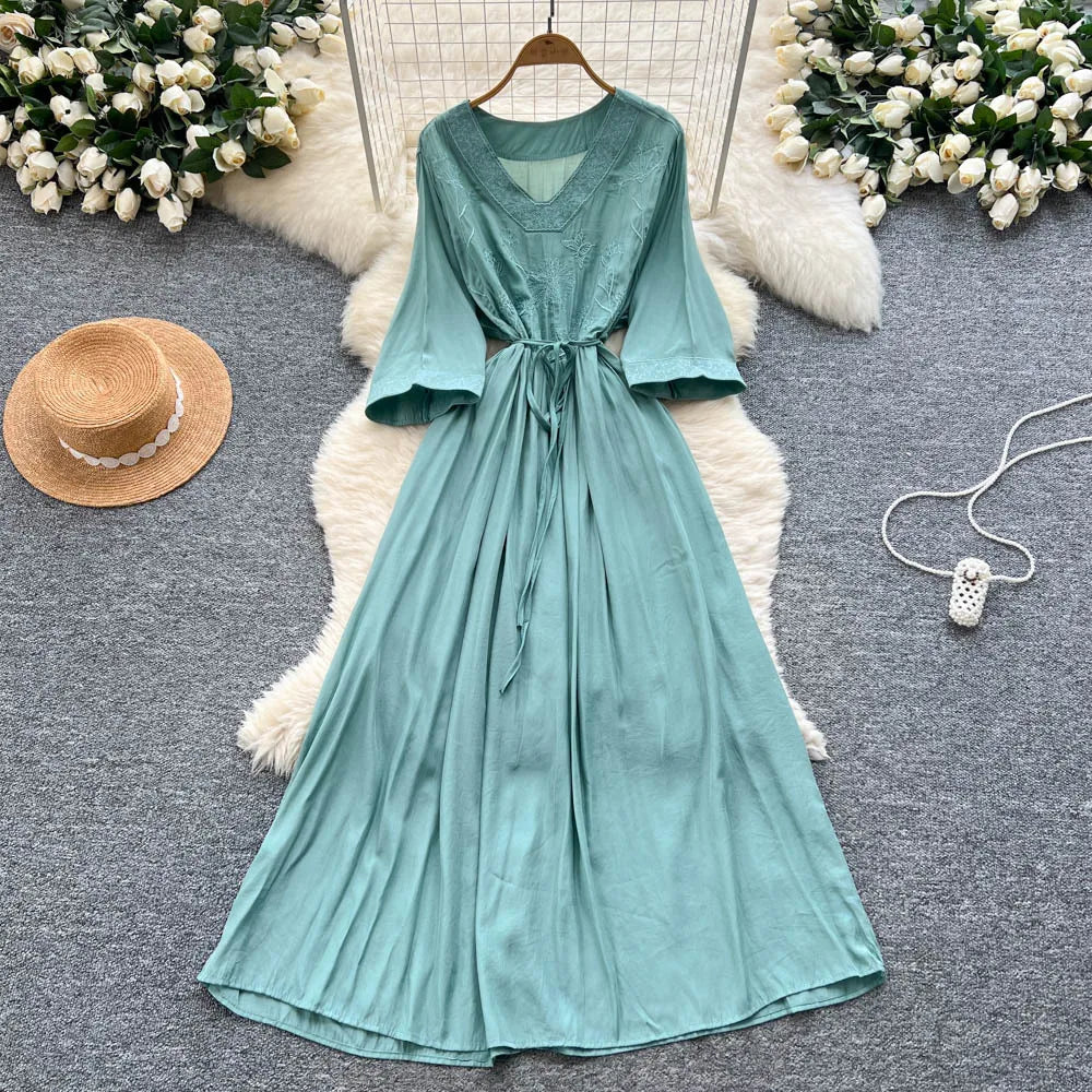 teal boho maxi dress Teal Red Floral Block Print Cotton Maxi Dress  Boho Tiered Long Dress   Puff Sleeve Indian Handmade Dress  Summer Cotton Outfit