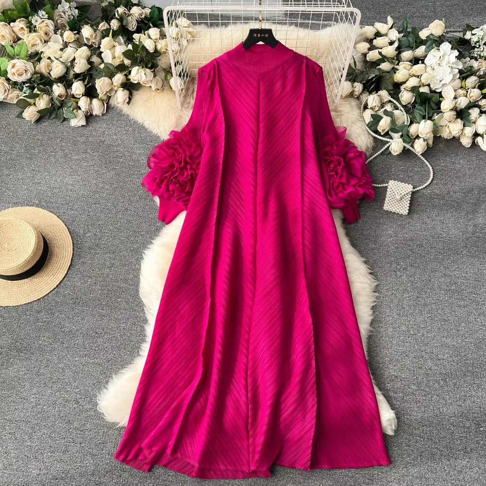 fuchsia long sleeve maxi dress Fuchsia jersey dress with Convertible scarf