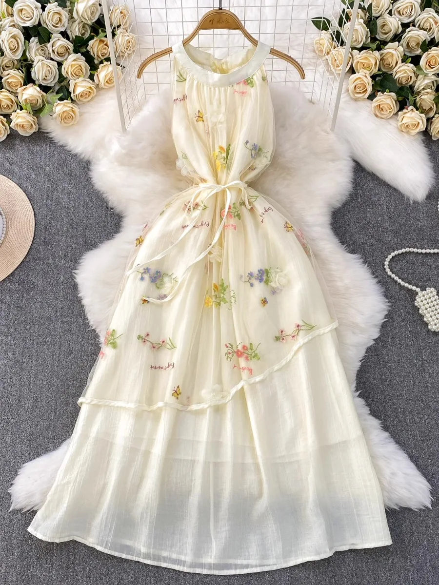 sheer embroidered dress white Sheer Embroidered Dress With Intricate Floral Pattern - White